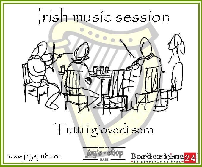 La locandina dell'evento "Irish music session" del Joy's pub