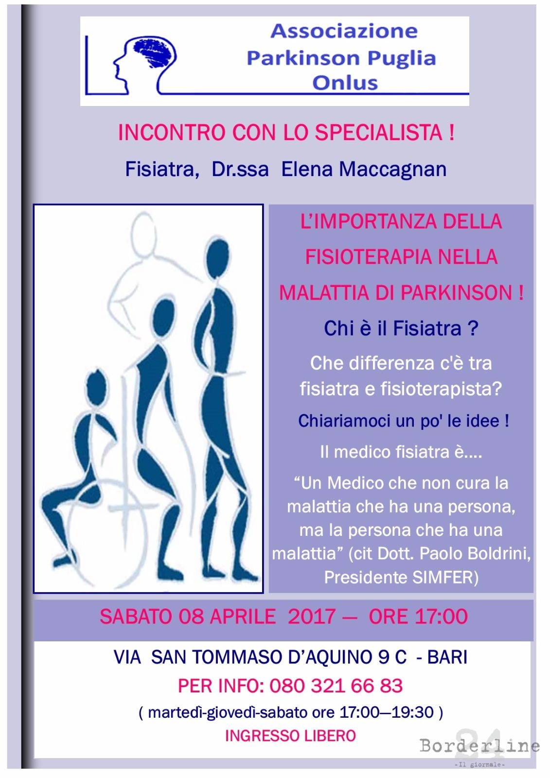 Locandina Incontro La fisioterapia nella malattia di Parkinson