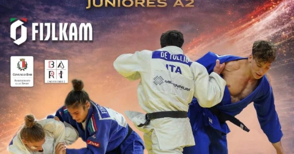 27-03-26 Bari capitale del judo giovanile_domani e domenica il campionato italiano juniores A2 di Judo al Palaghiaccio Di Palma_locandina