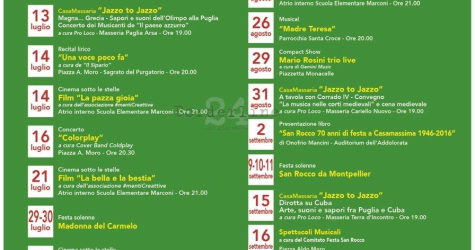 Calendario eventi estivi Casamassima