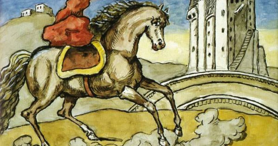 D Cavallo Al Galoppo Con Castello, , Acquarello Su Cartone, Cm , X , Inv D