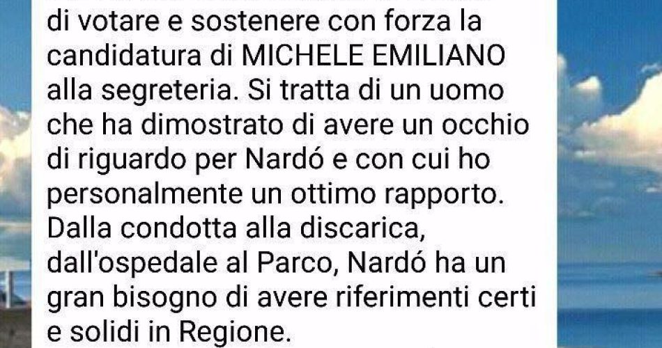 Il messaggio pubblicato su fb da Blasi