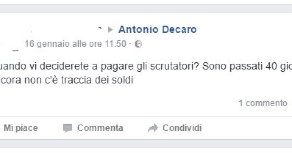 Uno dei post di protesta apparsi sulla bacheca del sindaco Decaro