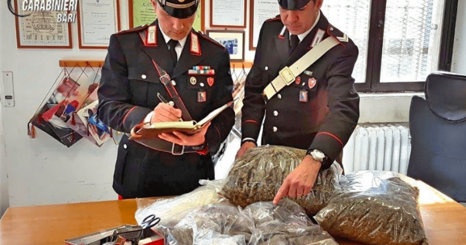 La droga sequestrata a Barletta con l'attrezzatura per lo spaccio
