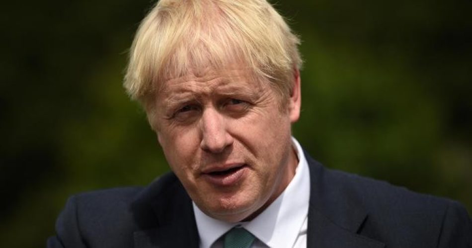 epa07694982 British Conservative party leadership contender Boris Johnson reacts during his visit to Nosterfield farm near Ripon, north east England, 04 July 2019. Johnson is one of two Conservative Party candidates along with Jeremy Hunt who are vying to be Britain's next Prime Minister. The winner will be announced on 23 July. EPA/OLI SCARFF / POOL