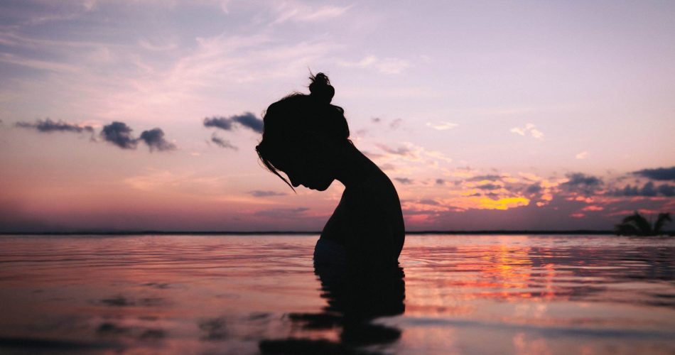 Silhouette Photography Girl Sunset Sea Dark Water